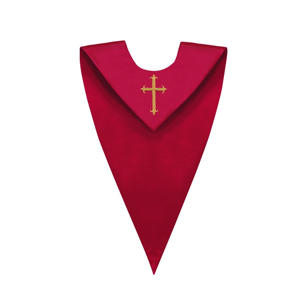 Red V-Neck Choir Stole with Cross - Stoles.com