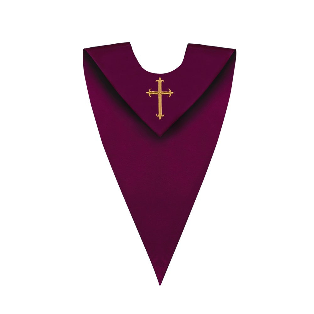 Maroon V-Neck Choir Stole with Cross - Stoles.com