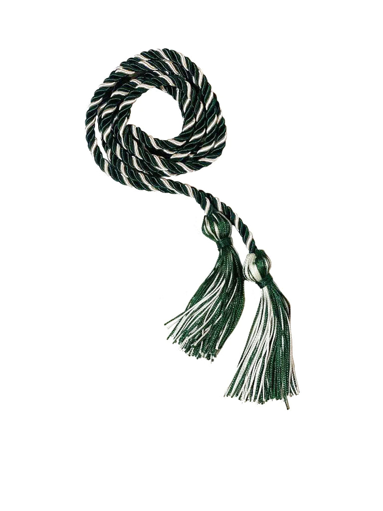 Hunter Green and White Intertwined Graduation Honor Cord - College & High School Honor Cords