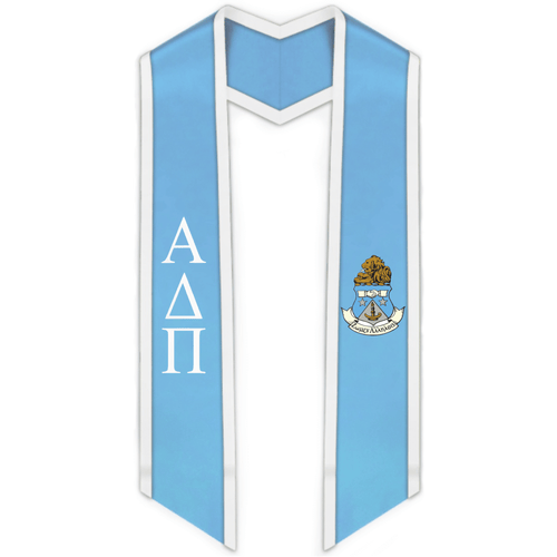 Alpha Delta Pi Trimmed Greek Lettered Graduation Stole w/ Crest - Stoles.com