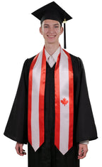 Canada graduation stole with Canadian flag design, graduation sash worn over a graduation gown
