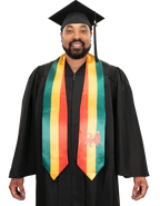 Ethiopia graduation stole with Ethiopian flag design, graduation sash worn over a graduation gown