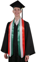 Italy graduation stole with Italian flag design, graduation sash worn over a graduation gown