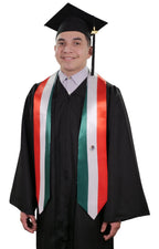 Mexico graduation stole with Mexican flag design, graduation sash worn over a graduation gown