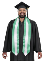 Nigeria graduation stole with Nigerian flag design, graduation sash worn over a graduation gown
