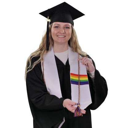 Rainbow LGBTQ Gay Queer Graduation White Sash/Stole