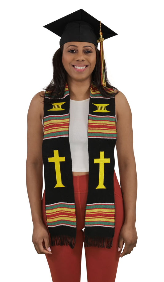 Christian Cross Kente Cloth Graduation Stole