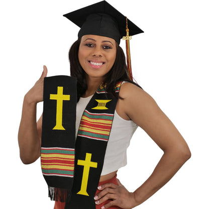 Christian Cross Kente Cloth Graduation Stole