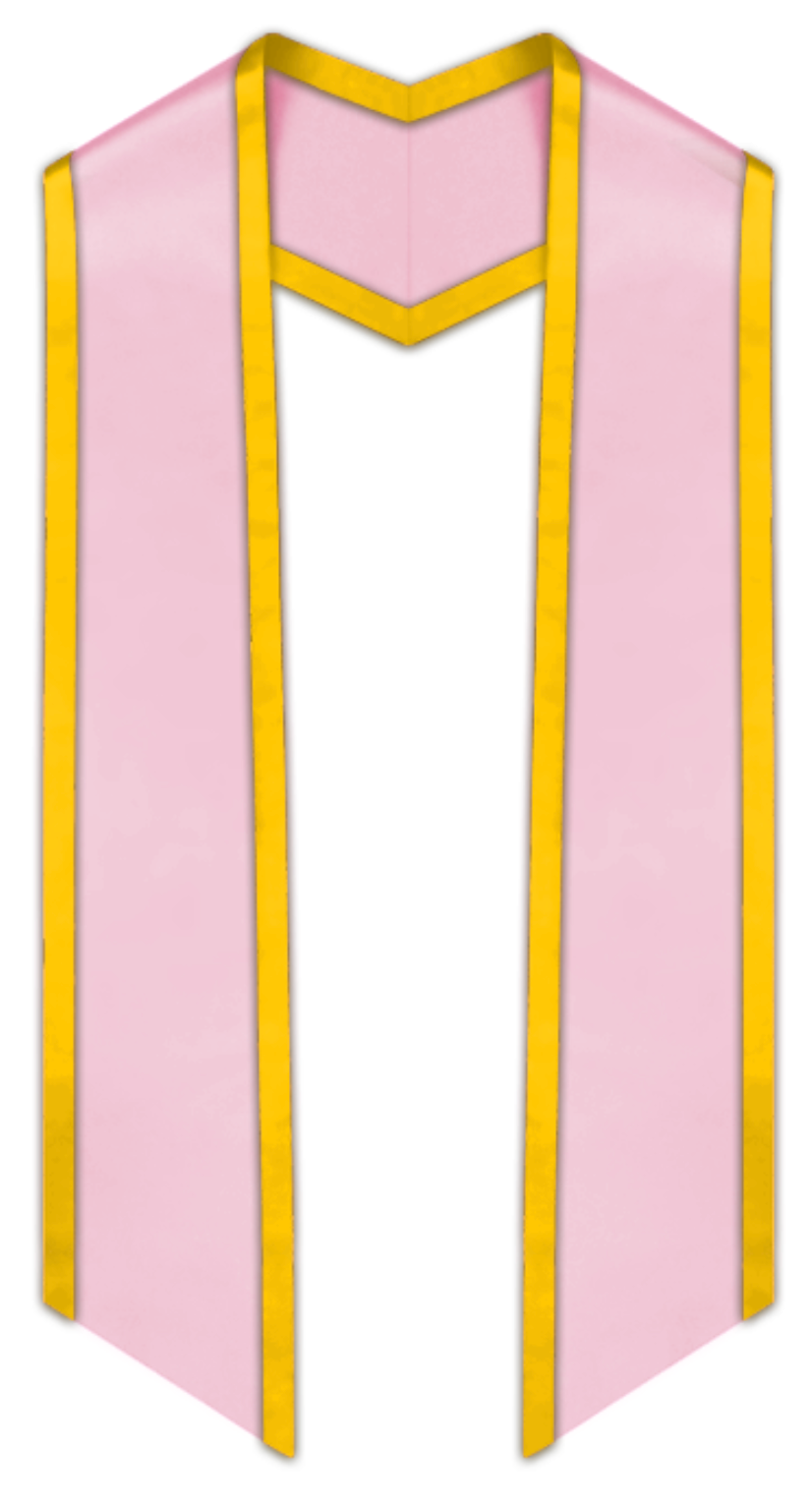 Pink Slanted Graduation Stole with Gold Trim