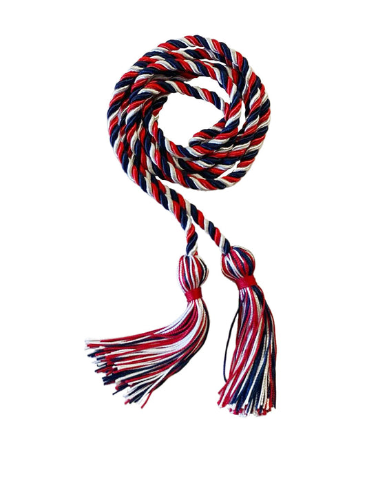 Red, Navy Blue and White Three Color Graduation Honor Cord - College & High School Graduation Cords